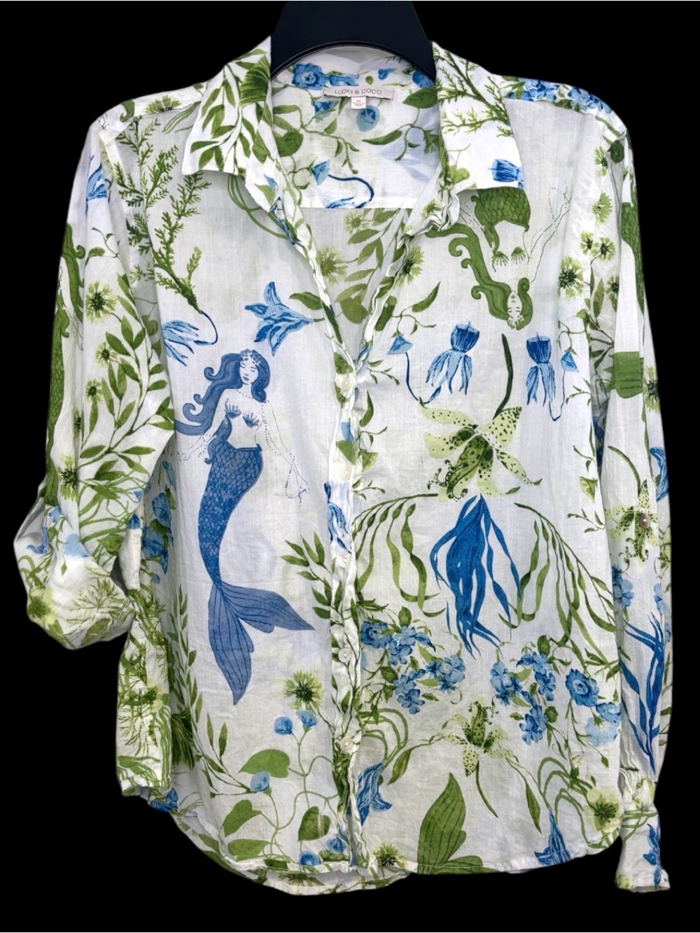 Lucky & Coco White Mermaid Print Button-Down Shirt Size Medium